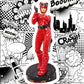 Sculture d'art en mosaïque fait à la main représentant une figurine de Catwoman façon pop art, rouge vif